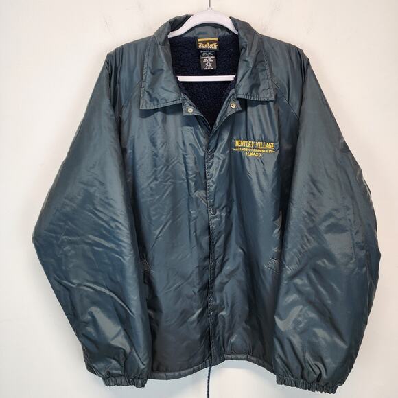 Vintage Auburn Sportswear Button Up Longline Nylon Jacket Fleece Lined 2XL Blue - Picture 1 of 13